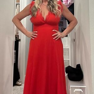 Altar’d State Deep Plunge Red Maxi Dress Gown L